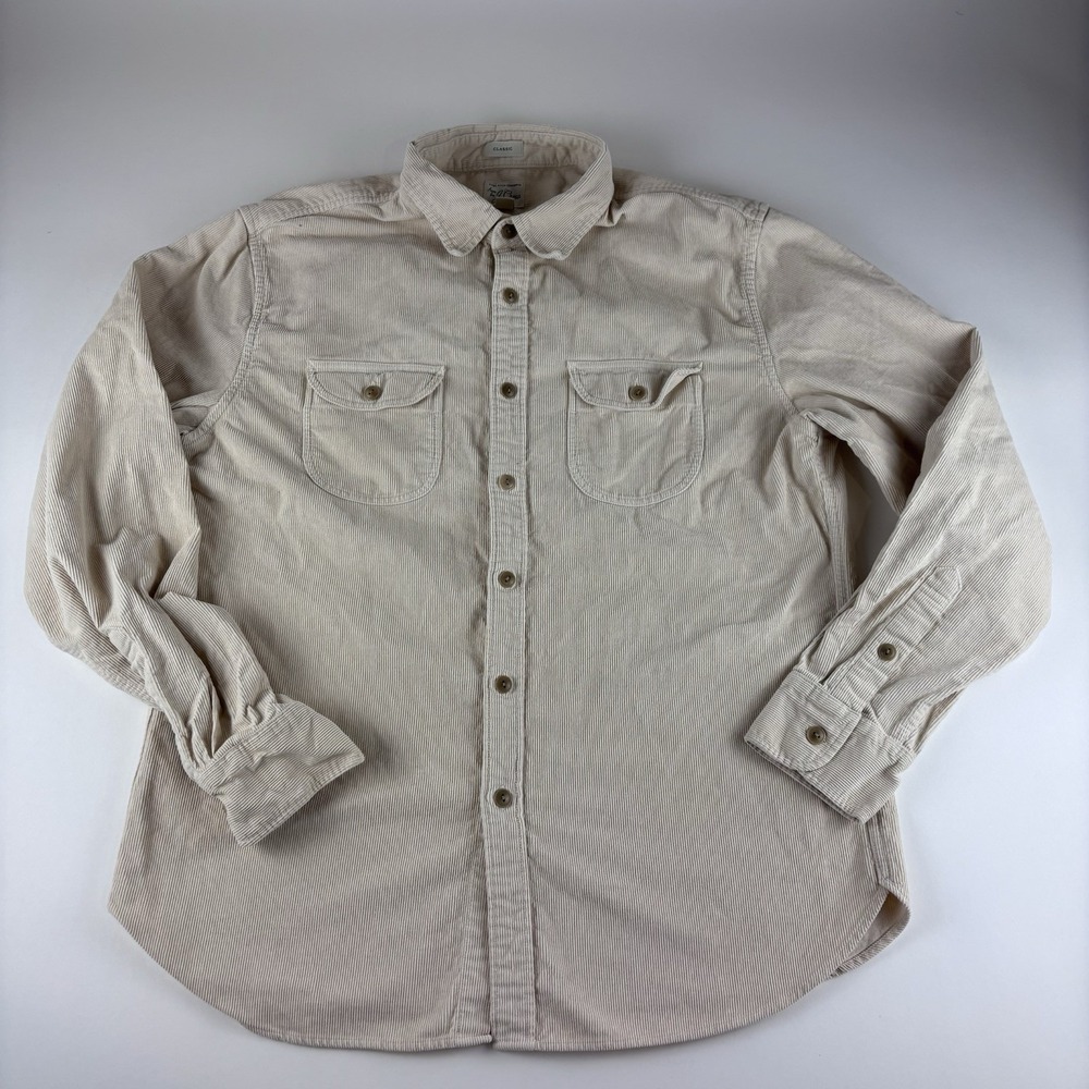 J.CREW Classic Fit Corduroy Cream Button-Up Men's Shirt Large Long Sleeve
